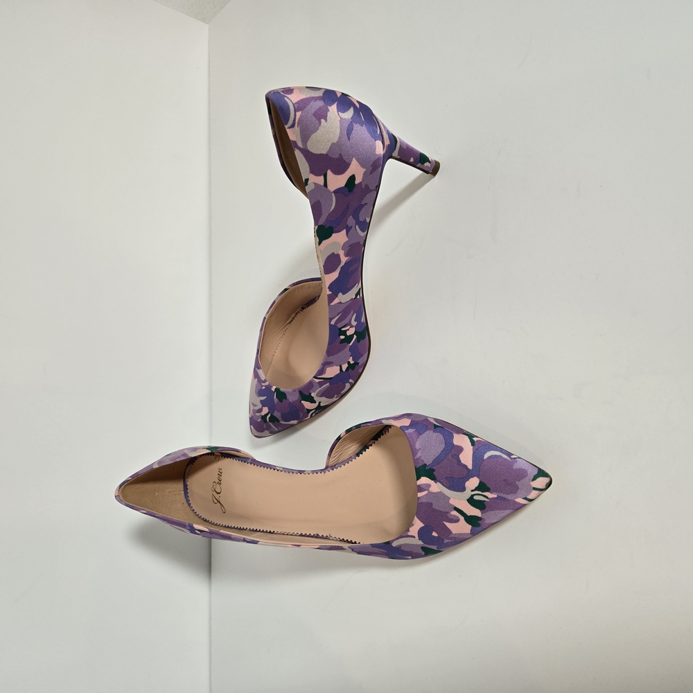 J. Crew Purple and Pink Heels Elegant Floral Design